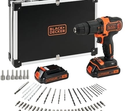 BLACK + DECKER Vrtačka s&nbsp;příklepem AKU 18V v&nbsp;kufru s&nbsp;příslušenstvím 80 ks BDCHD18BAFC-QW (2×1,5 Ah)