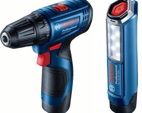 BOSCH GSR 120-LI 2x2Ah + svítilna GLI 12V-300