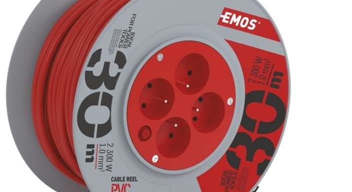 EMOS PVC prodlužovací kabel na bubnu – 4 zásuvky, 30m, 1mm2