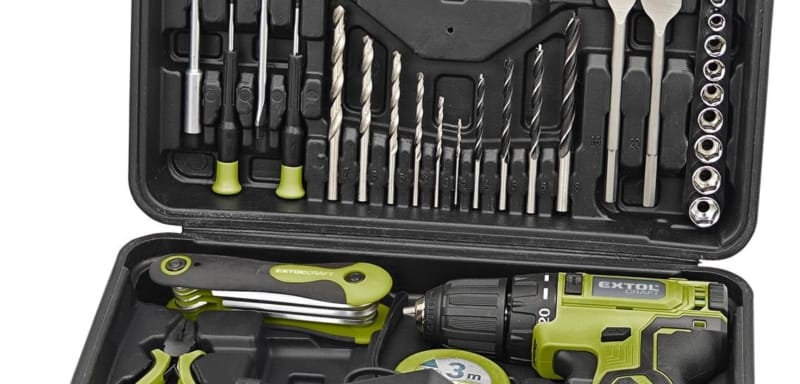 EXTOL CRAFT Vrtací šroubovák AKU BRUSHLESS 12V Li-ion s&nbsp;nářadím, sada 46ks, 422801 (1×2 Ah)
