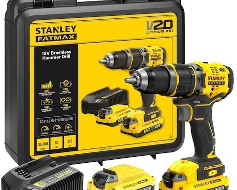 STANLEY FATMAX Vrtačka s&nbsp;příklepem AKU 18V v&nbsp;kufru SFMCD721D2K-QW (2×2 Ah)
