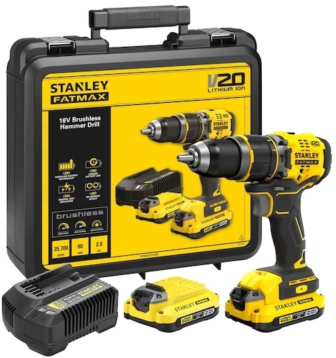 STANLEY FATMAX Vrtačka s&nbsp;příklepem AKU 18V v&nbsp;kufru SFMCD721D2K-QW (2×2 Ah)