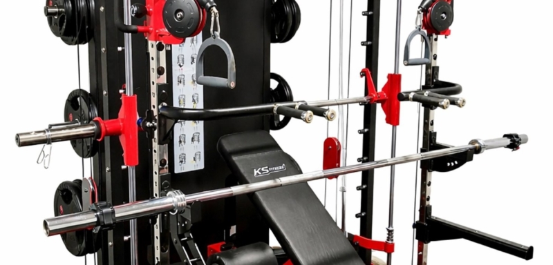 KUBIsport posilovací klec s&nbsp;multipressem a&nbsp;závažím 2 × 100 kg, nosnost 1000&nbsp;kg