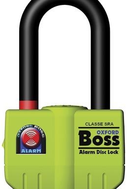 OXFORD zámek kotoučové brzdy Boss Alarm (integrovaný alarm, průměr čepu 14 mm, žlutý)