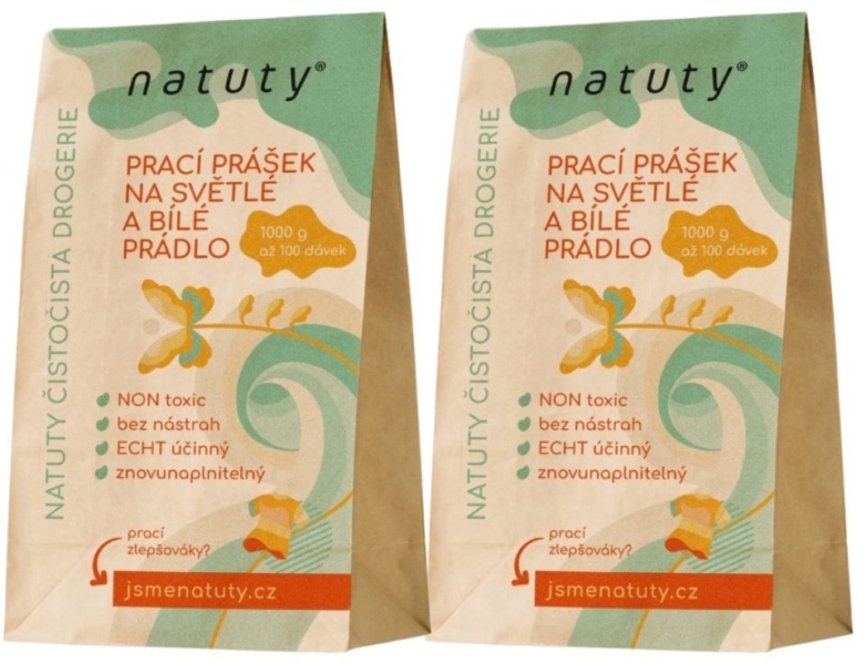 NATUTY Na světlé a&nbsp;bílé prádlo, 1 kg, 2 ks (200 praní)