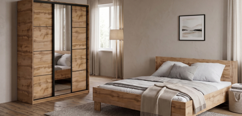 Ložnice NEJBY BARNABA PREMIUM 150 s&nbsp;postelí 180×200 cm s&nbsp;vyšším čelem, dub wotan