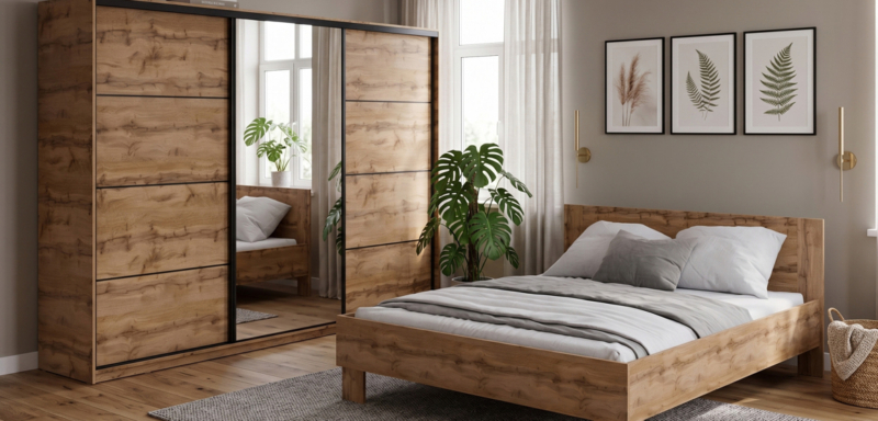 Ložnice NEJBY BARNABA PREMIUM 280 s&nbsp;postelí 160×200 cm s&nbsp;vyšším čelem, dub wotan